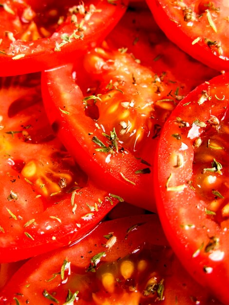 Full frame shot of sliced tomatoes