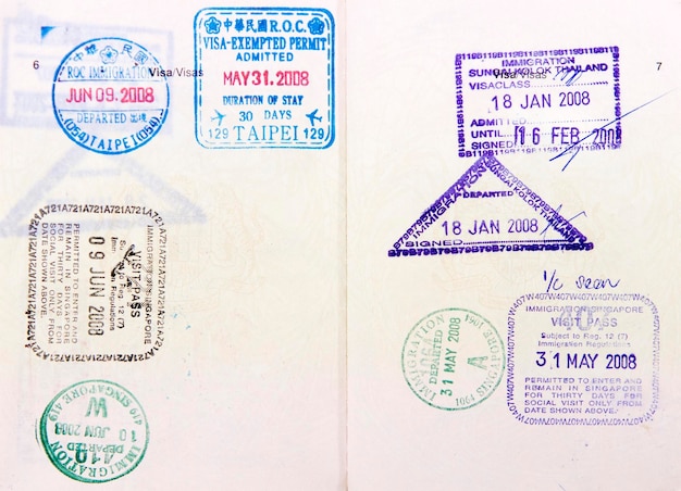 Photo full frame shot of stamps on open passport