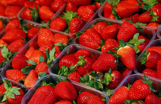 Full frame shot of strawberries for sale at market