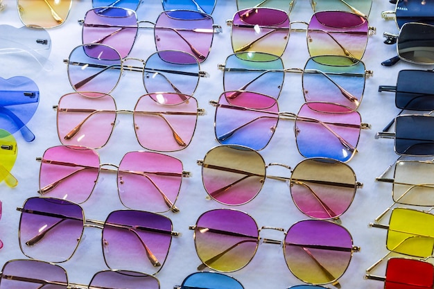 Photo full frame shot of sunglasses for sale on table