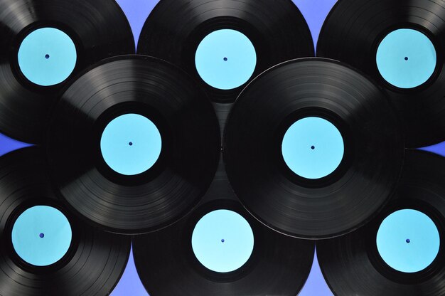 Full frame shot of vinyl records on table