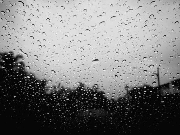 Full frame shot of wet glass window during rainy season