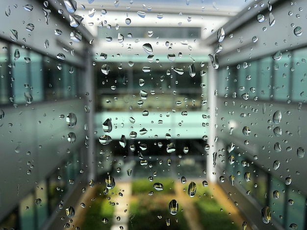 Full frame shot of wet window in rainy season