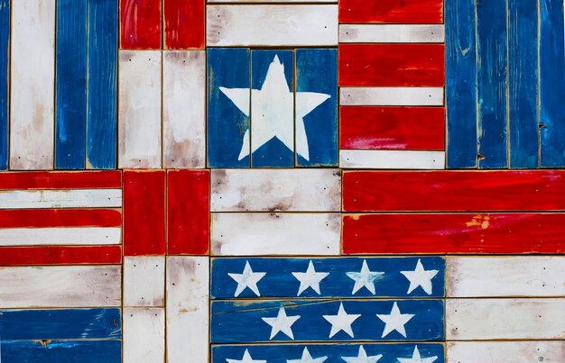 Photo full frame shot of wooden planks with american flag