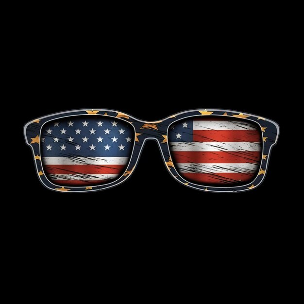 full frame sun glasses american flag Illustrator black back White background HD Photo Isolated white