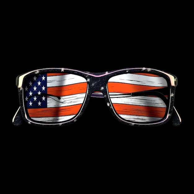 full frame sun glasses american flag Illustrator black back White background HD Photo Isolated white
