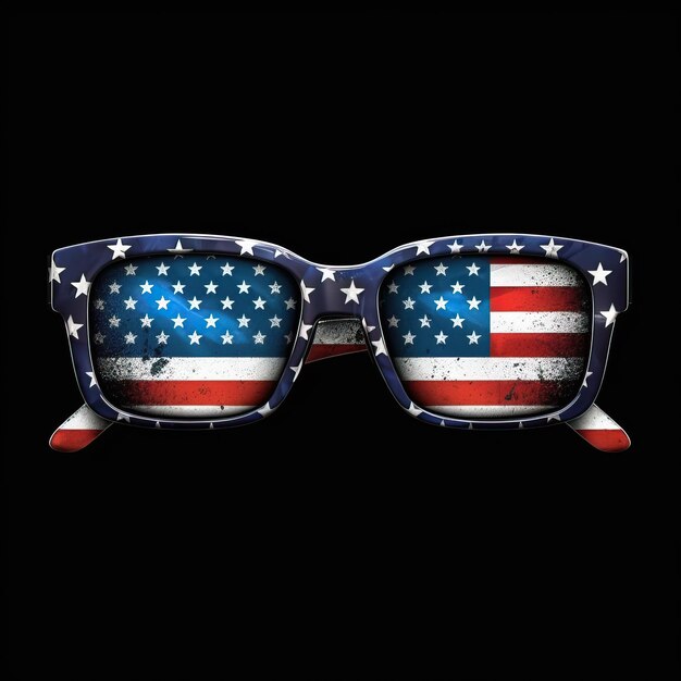 full frame sun glasses american flag Illustrator black back White background HD Photo Isolated white