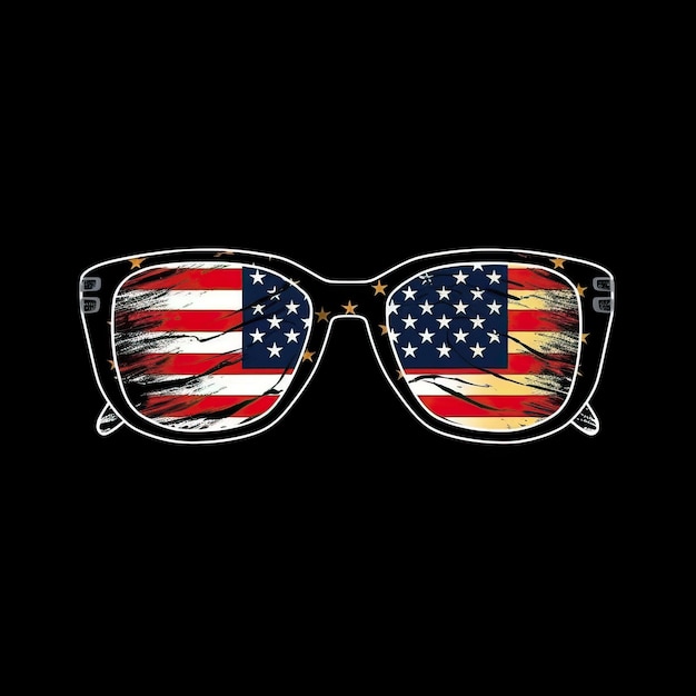 full frame sun glasses american flag Illustrator black back White background HD Photo Isolated white