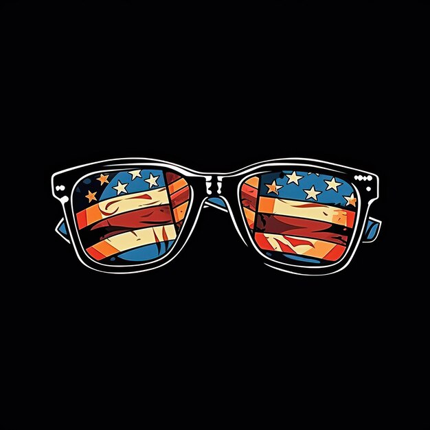 full frame sun glasses american flag Illustrator black back White background HD Photo Isolated white