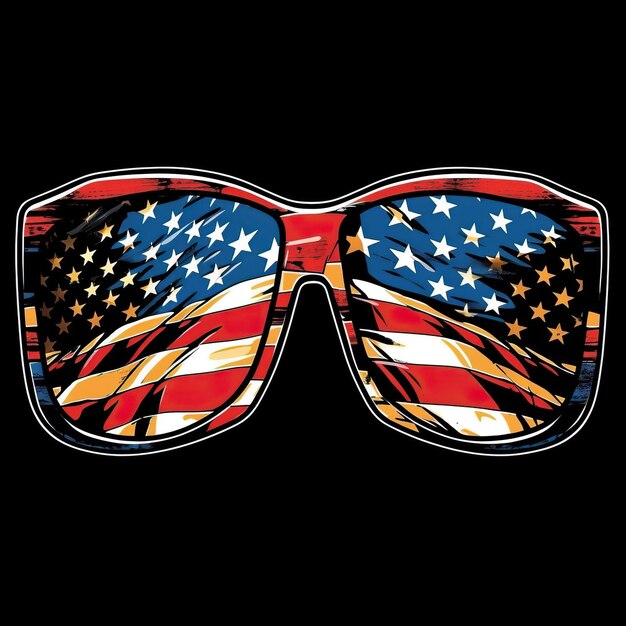 full frame sun glasses american flag Illustrator black back White background HD Photo Isolated white