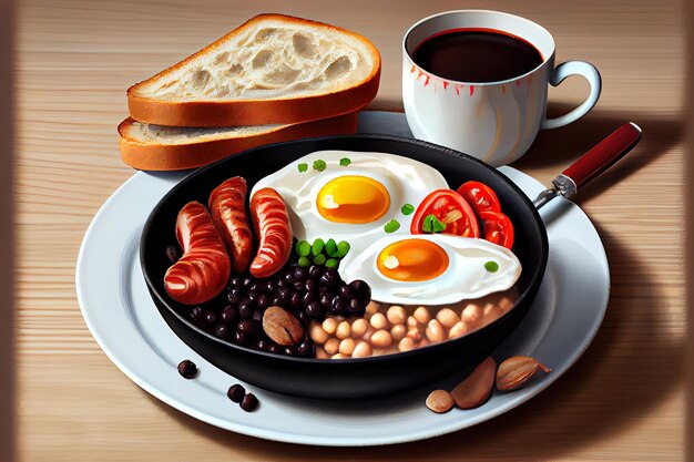 Photo full fry up english breakfast with fried eggs food