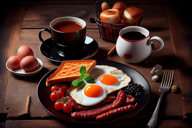 Full fry up English breakfast with fried eggs