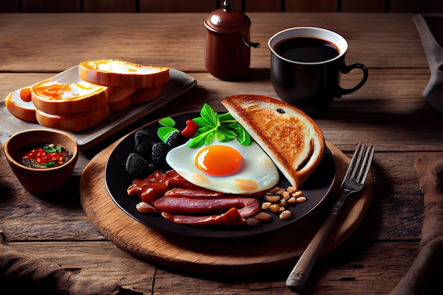 Full fry up English breakfast with fried eggs