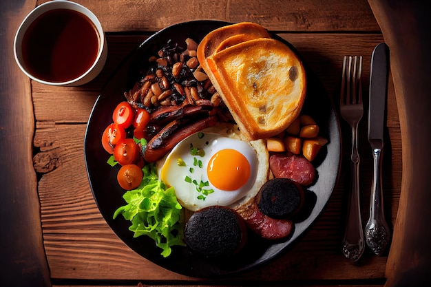 Full fry up English breakfast with fried eggs