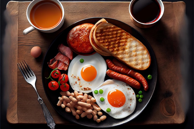 Full fry up English breakfast with fried eggs