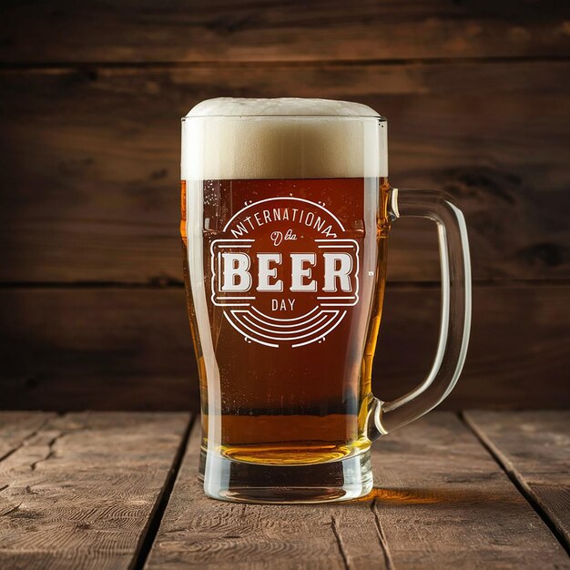 Photo a full glass of beer sits on a wooden table international beer day