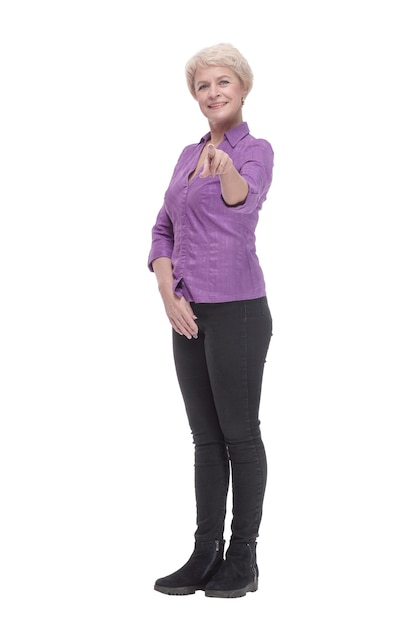 In full growth attractive mature woman in casual clothing