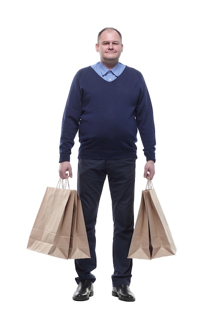 In full growth casual mature man with shopping bags