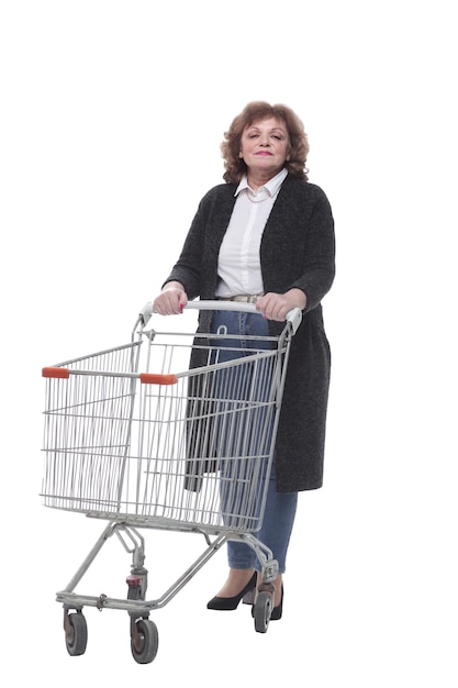In full growth casual woman with shopping cart