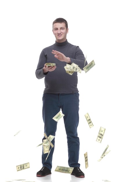 In full growth casual young man with dollar bills