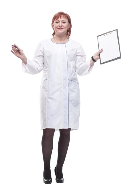 In full growth competent female doctor with clipboard