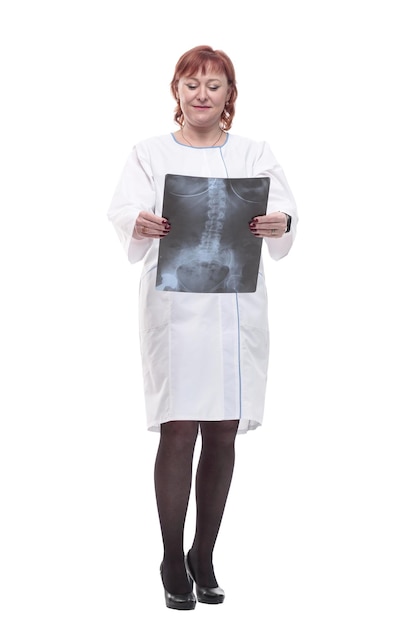 In full growth competent woman with an xray
