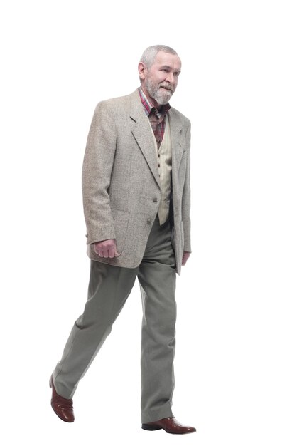 In full growth confident old man striding forward