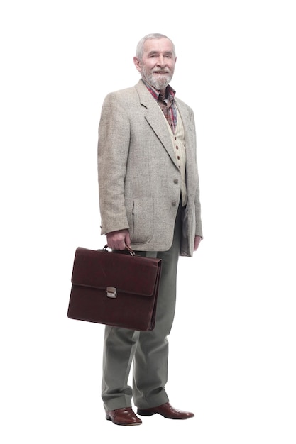 In full growth. elderly businessman with a leather briefcase .