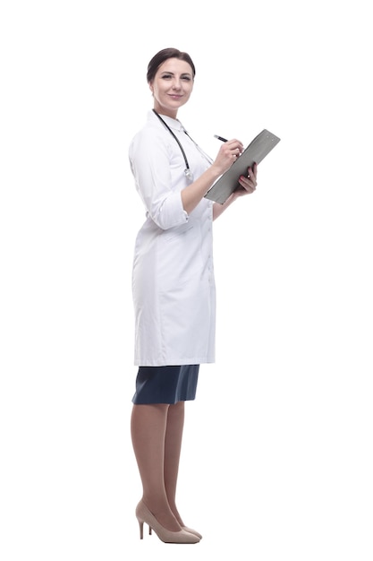 In full growth female doctor with clipboard