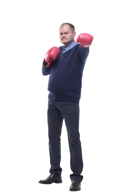 In full growth Mature man in Boxing gloves