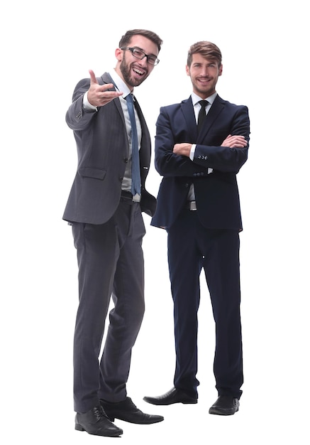 In full growth two businessmen standing together