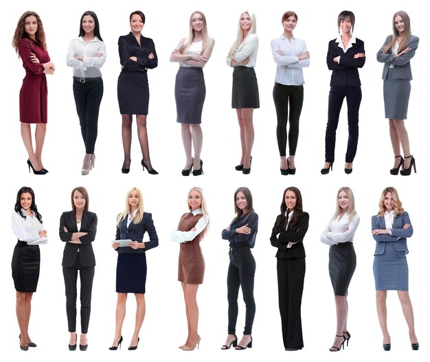 In full growthcollage of a group of successful young business women isolated on white background