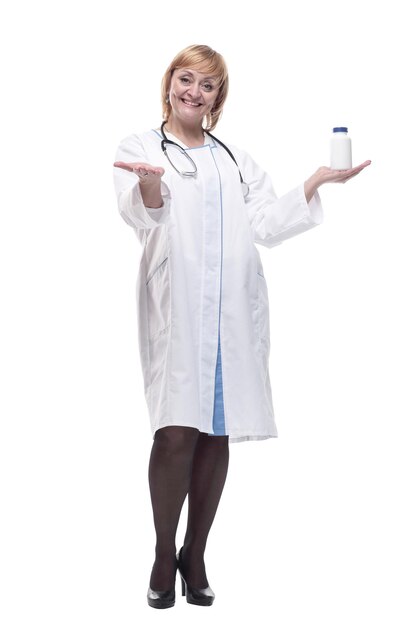 In full growthfriendly female doctor with sanitizer in hand