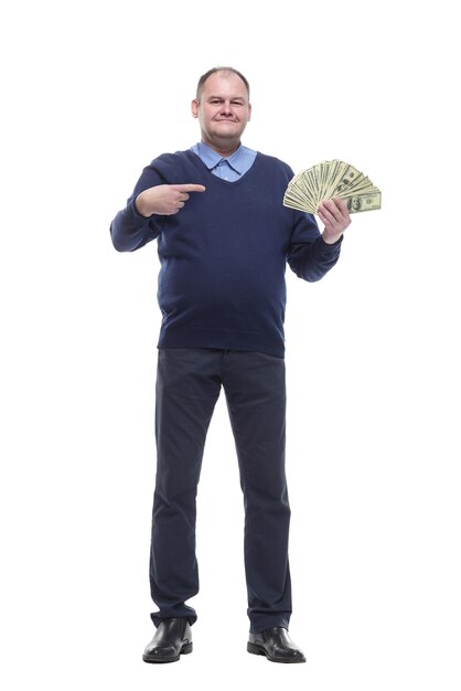 In full growthMature man showing cash bills