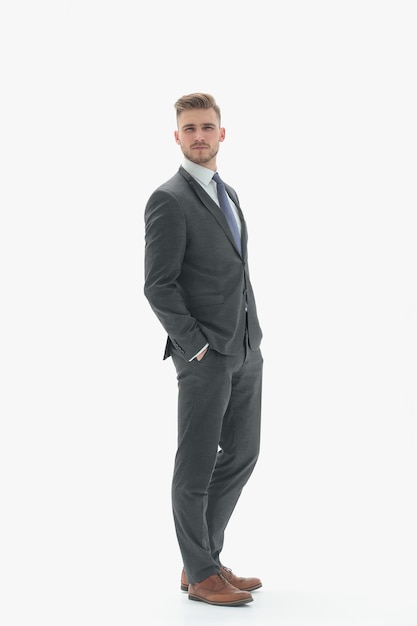 in full growthportrait of a modern young businessmanisolated on white