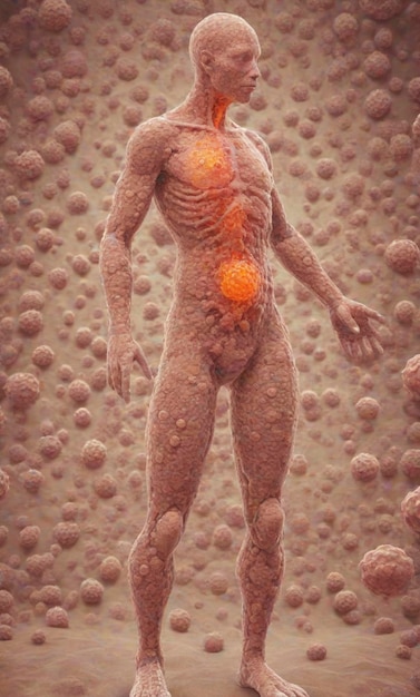 Фото Полная форма человеческого тела с текстурой вируса впч