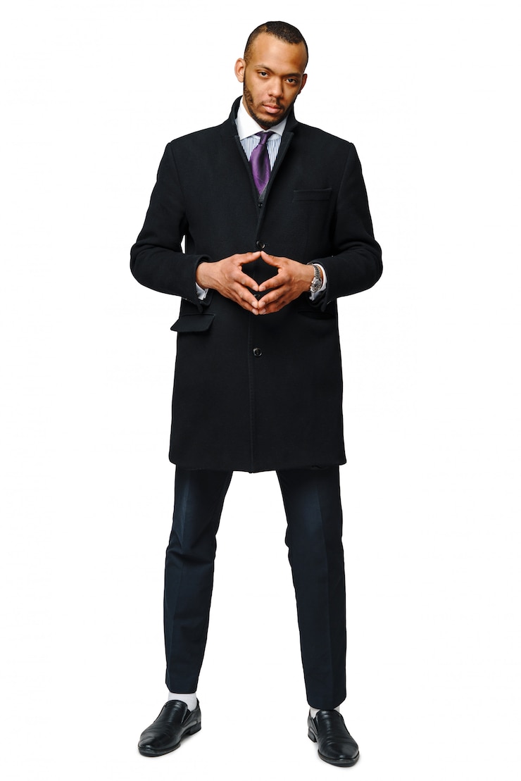Photo full length  of a african-american businessman wearing coat isolated 