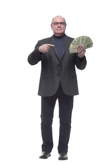 Full length businessman with a package of banknotes