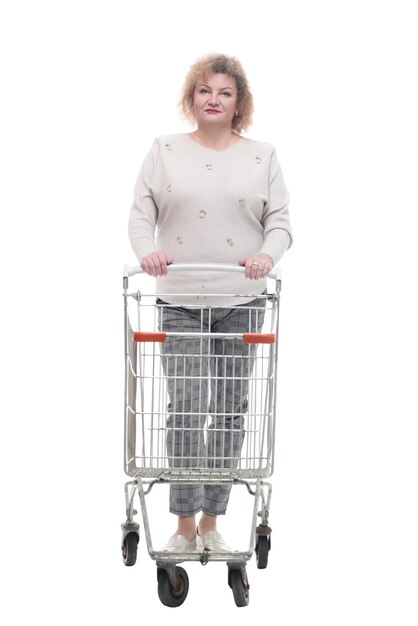 Full-length. casual adult woman with shopping cart.