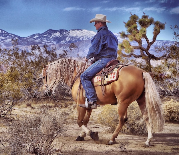 full length of man riding horse
