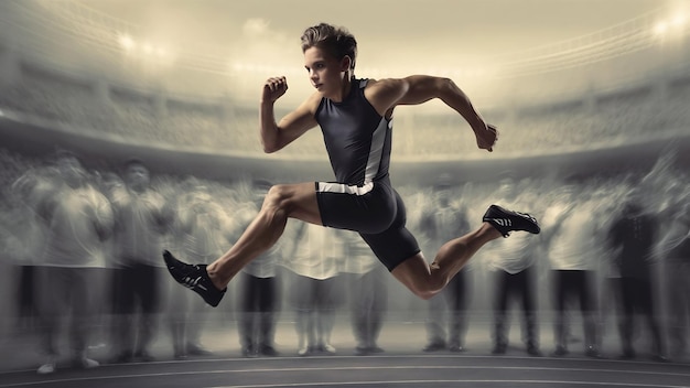 Full length photo of young powerful sports man jumping