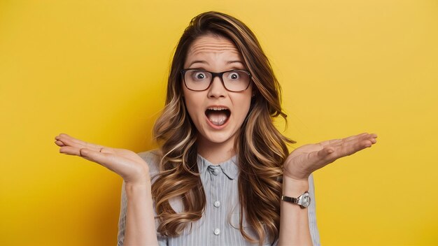 Full length portrait of an astonished amazed woman