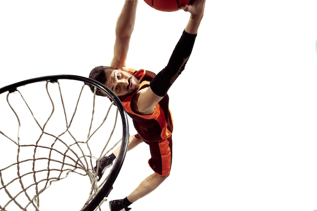 Full length portrait of a basketball player with ball