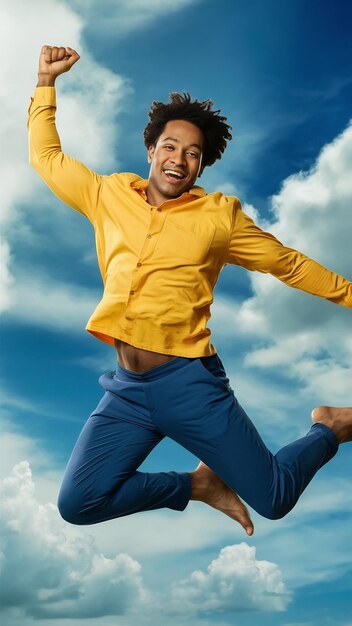 Full length portrait of a cheerful man jumping