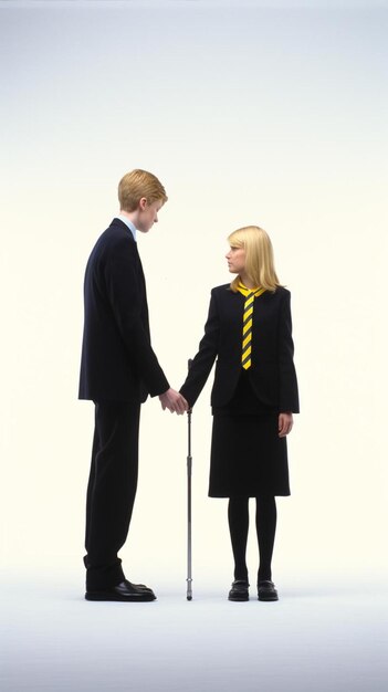 full length profile shot of a teacher and a schoolboy walking and holding hands isolated on white