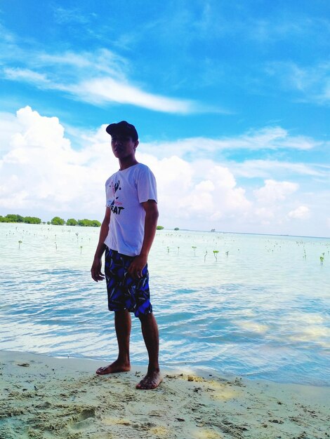 Full length rear view of man standing on beach