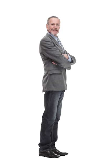 Full length side view businessman with folded arms