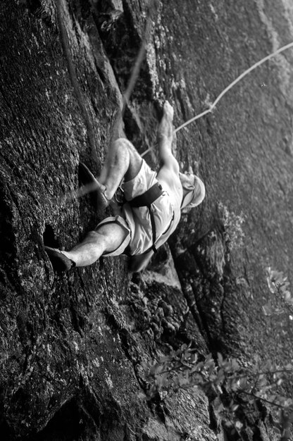 Foto lunghezza completa di una donna in piedi sul tronco di un albero