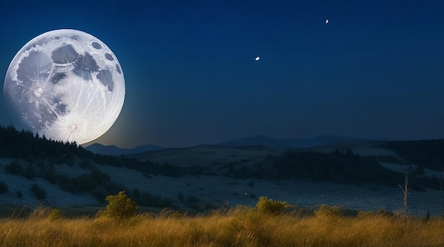 夜の森に月が輝く満月の美しい風景