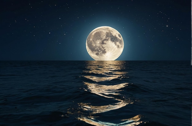 満月が海面に反射する